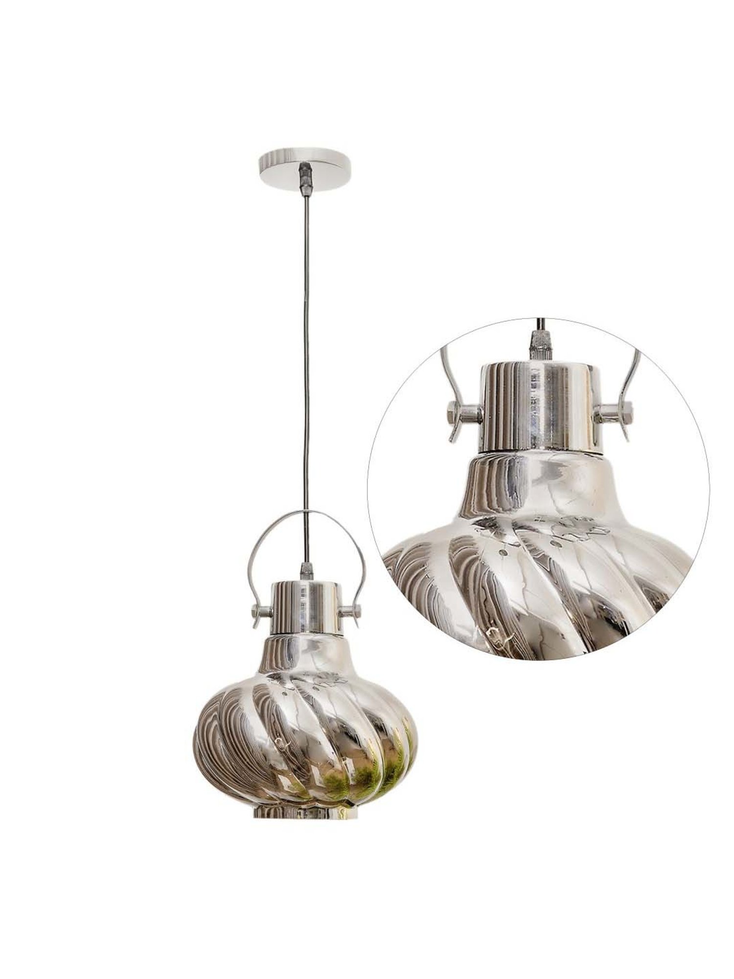 Kapoor E Illuminations Agatha Smoke & Nickel Glass Single Light Hanging Lamp