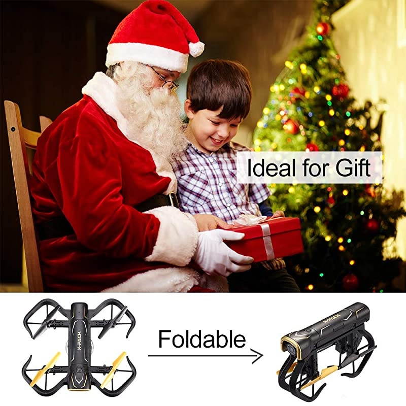 Foldable RC Drone XPack 5 Portable Quadcopter for Beginners and Kids 720P FPV WiFi Camera via App with Headless Mode Altitude Hold 3D Flips One Key TakeOffLanding and 1 Extra Battery