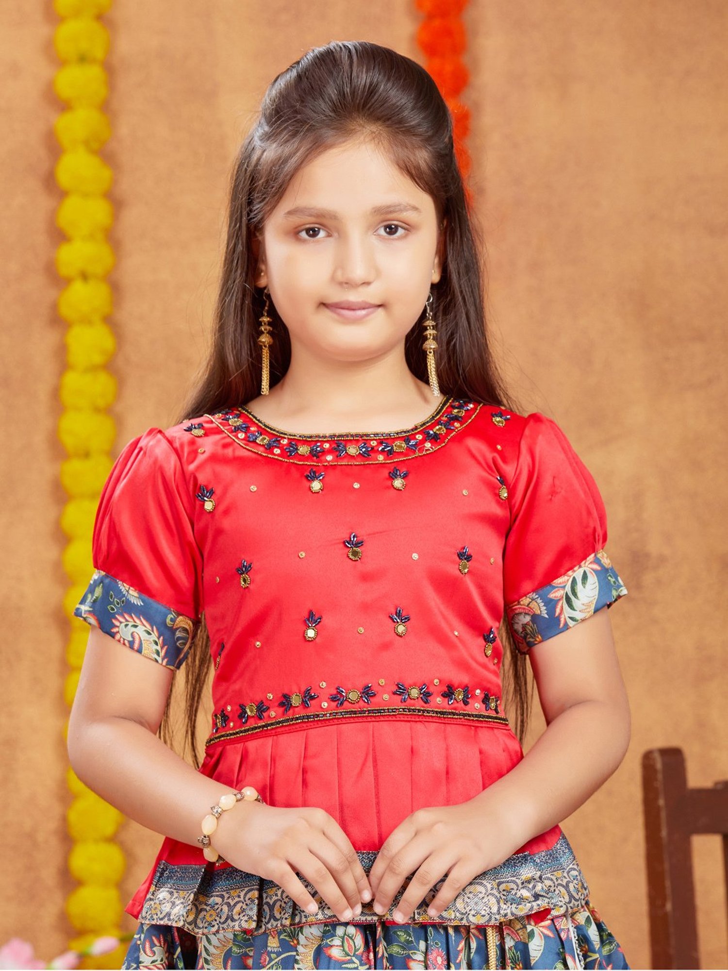 A Little Fable Kids Blue Printed Lehenga with Choli & Dupatta