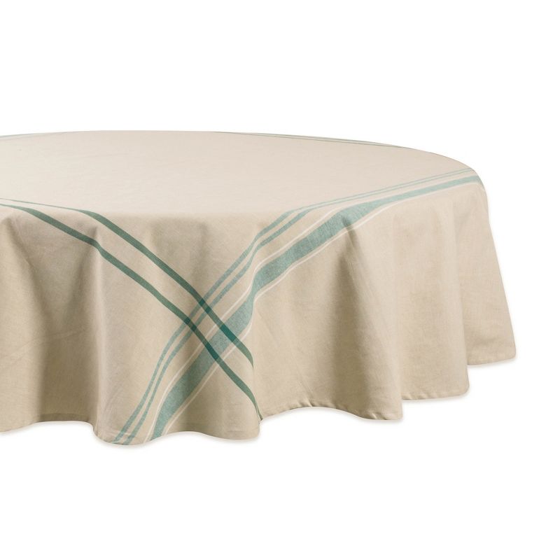 70"R Nautical French Stripe Tablecloth Teal - Design Imports