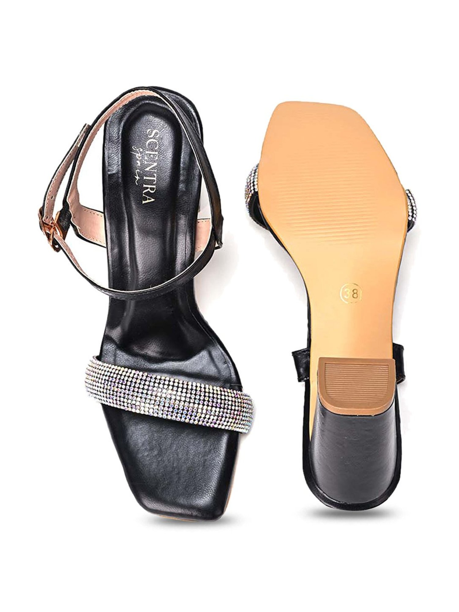 Scentra Women's Black Ankle Strap Sandals