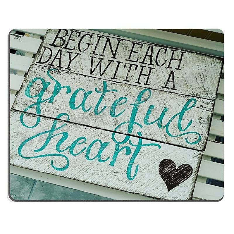Gaming Mouse Pad Custom Begin Each Day with A Grateful Heart Quotes Rustic Turquoise Wood Design Inspirational Bible Verse Scripture Quote Mouse Pads