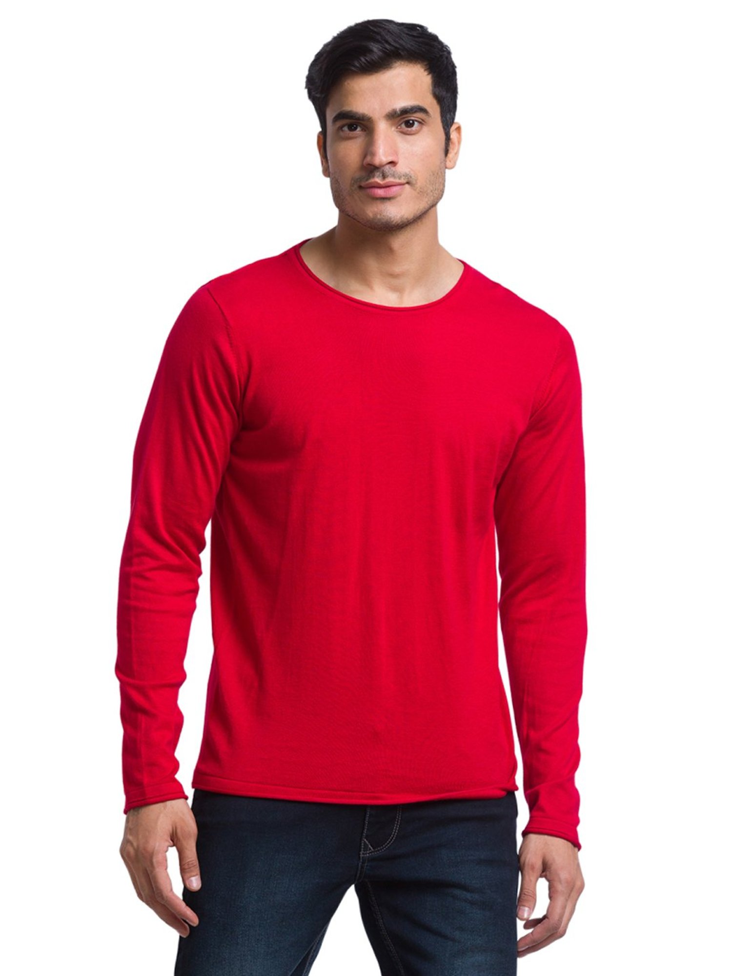 Parx Red Cotton Regular Fit Sweaters