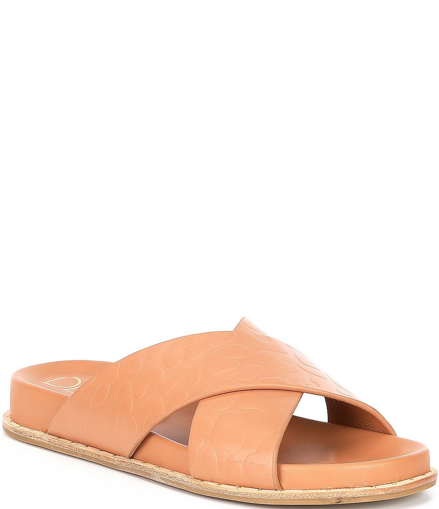 Deltan Nova Debossed Leopard Print Leather Cross Band Slides