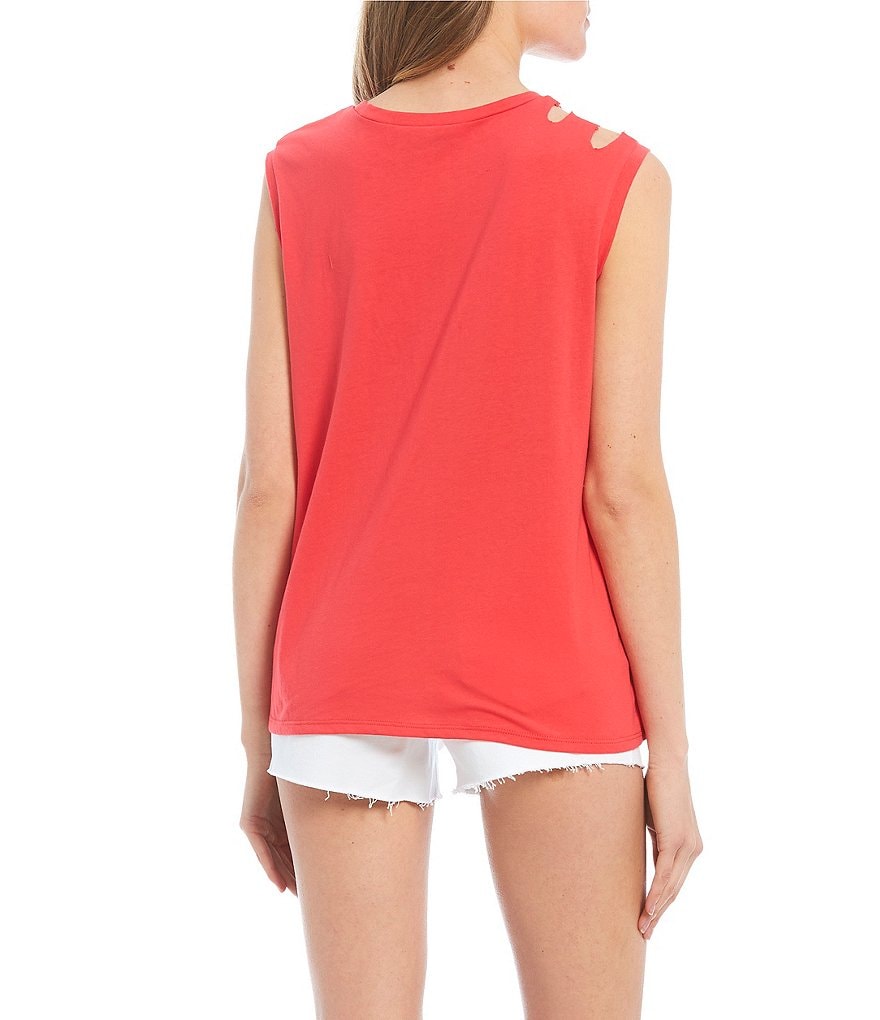 Frayed Reed Distressed Sleeveless Knit Tee