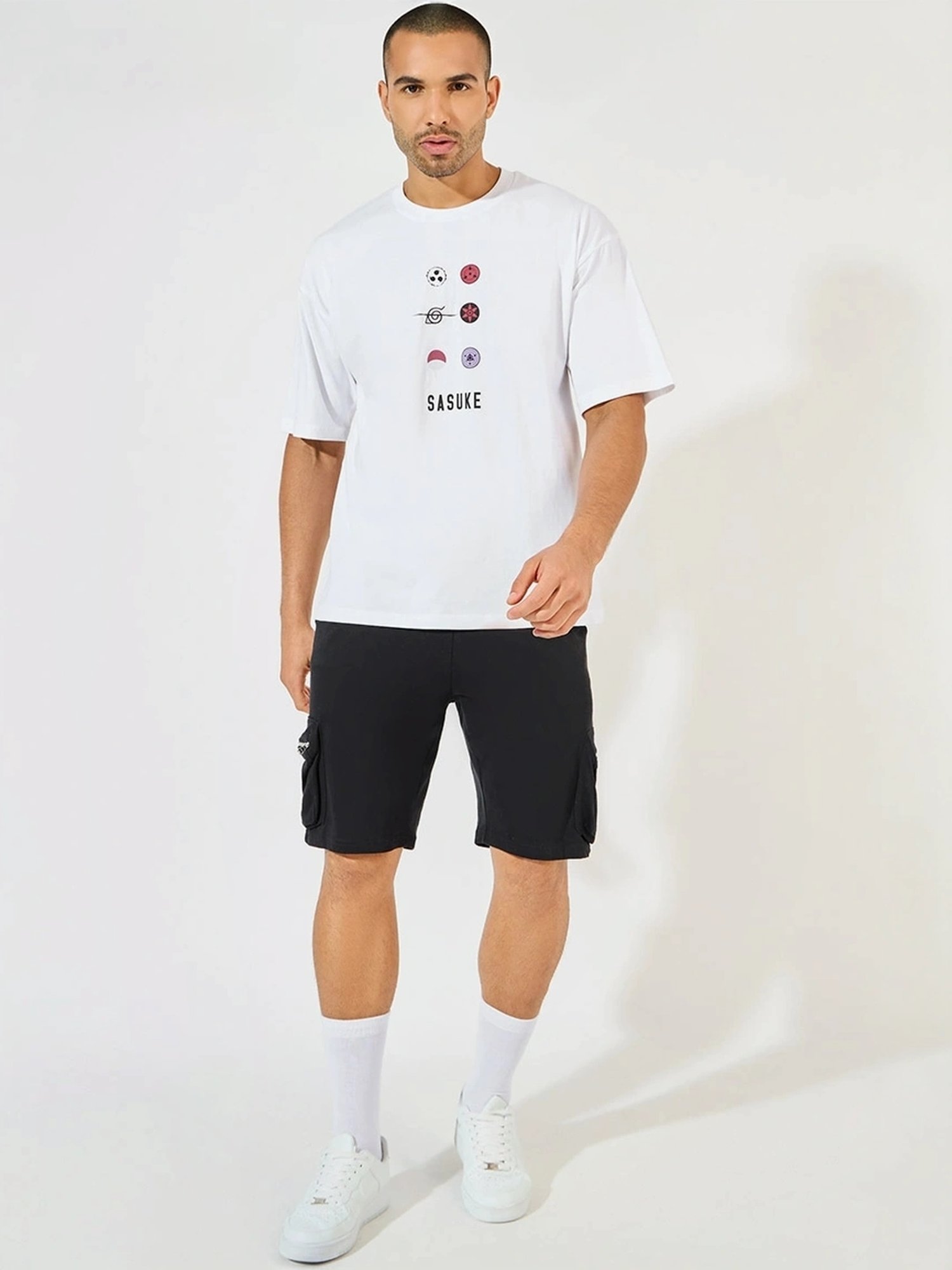 Styli White Cotton Oversized Printed T-Shirt