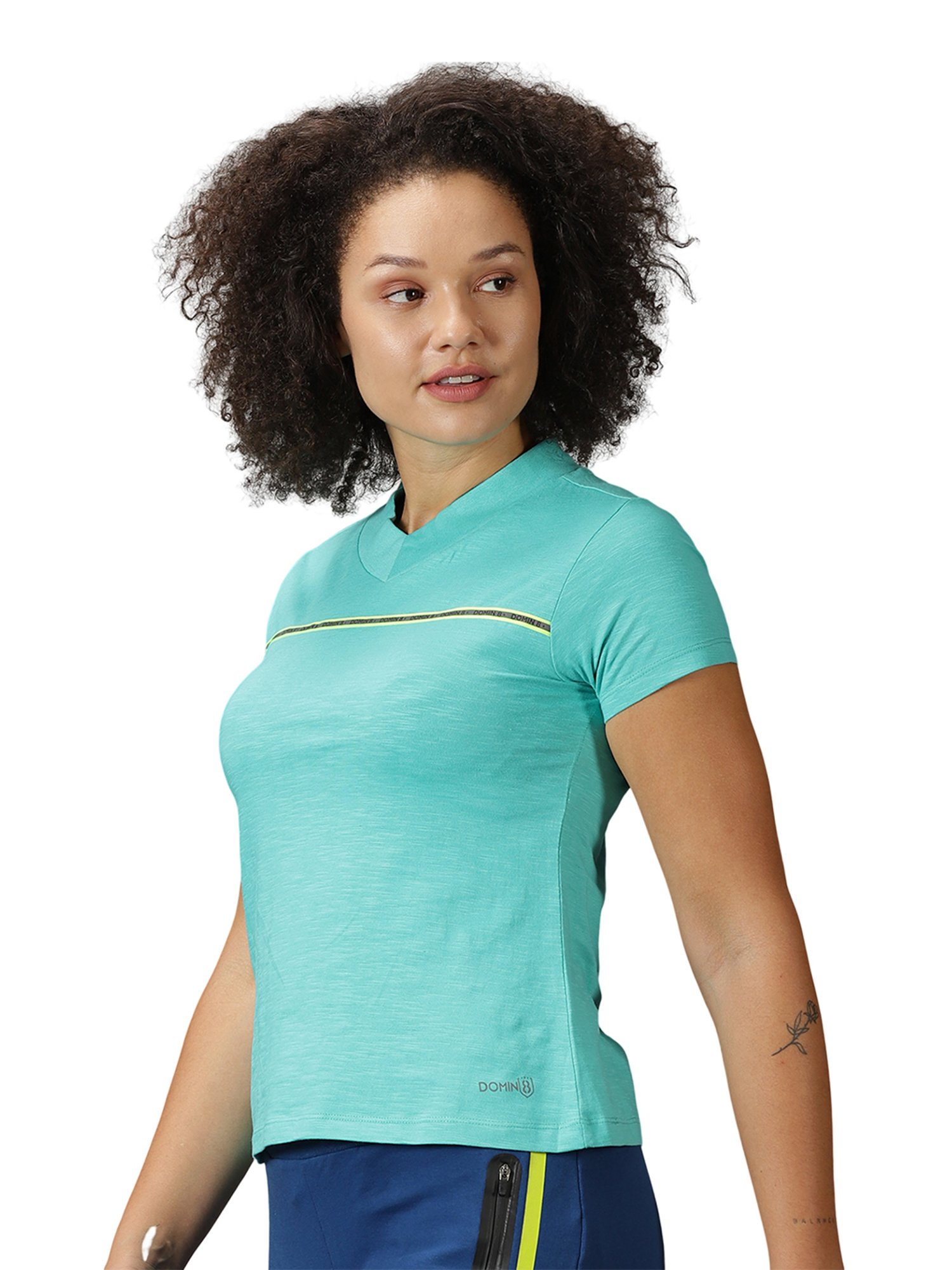 Domin8 Women 100% Cotton Outdoor V-Neck T-Shirt