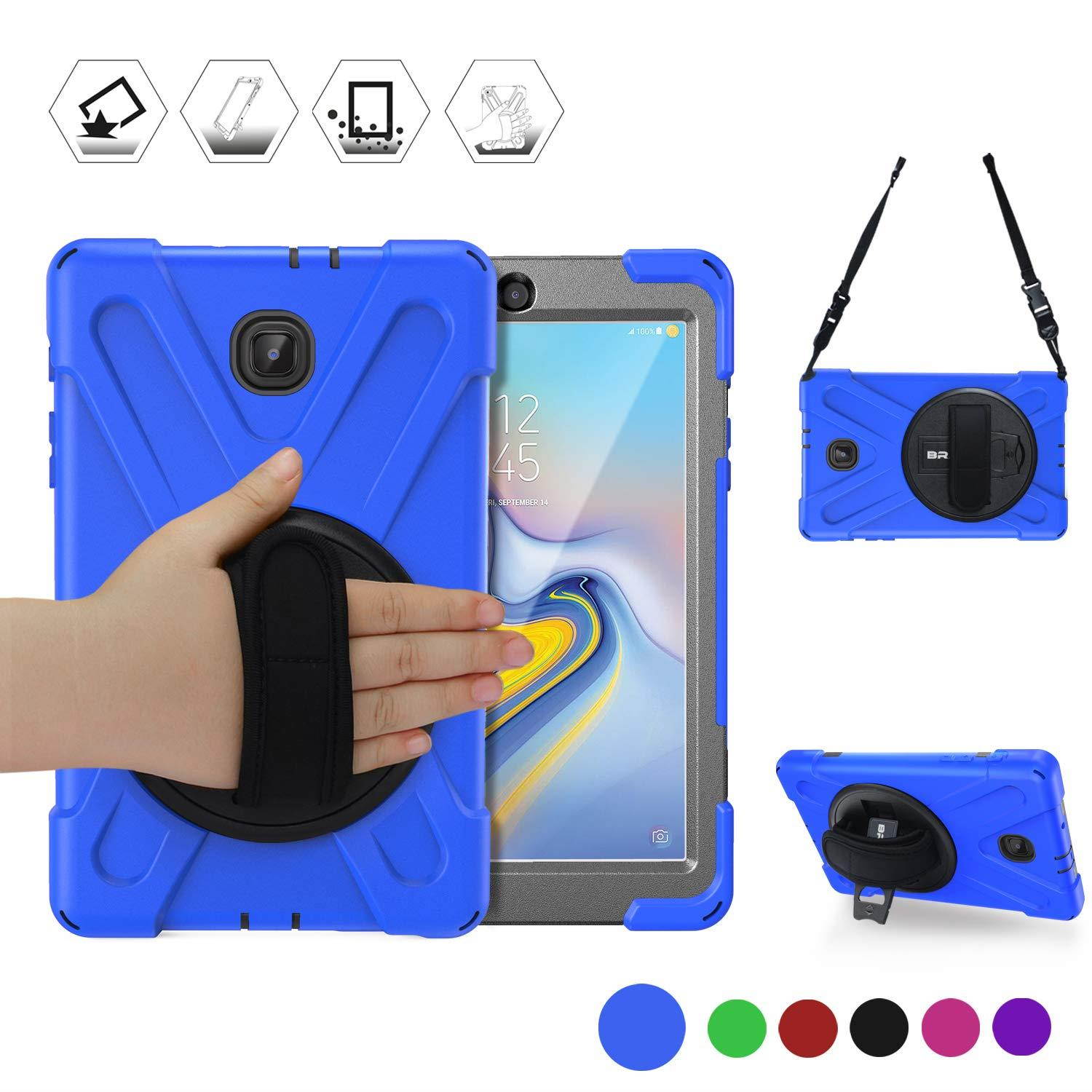 BRAECN Childproof Case for Samsung Galaxy Tab A 8.0 2018 SM-T387, Full-body Shockproof Rugged Case with Shoulder Strap,Built-In Stand and Rotating Handle Grip for Galaxy Tab A 8 Inch T387 Tablet(BLUE)