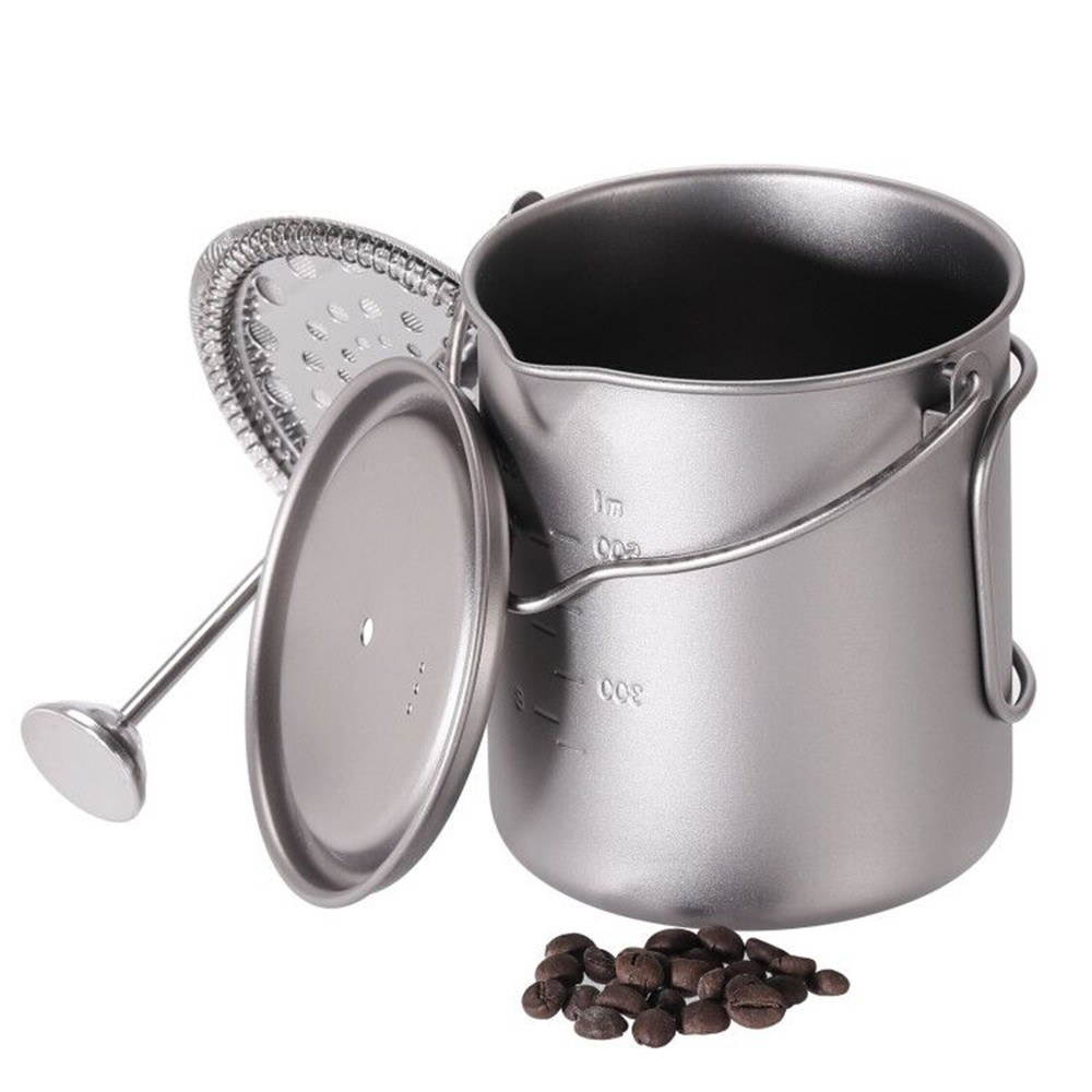 750ml Titanium Coffee Cup Mug French Press Pot Coffee Maker with Lid Outdoor Camping Cooking Pot