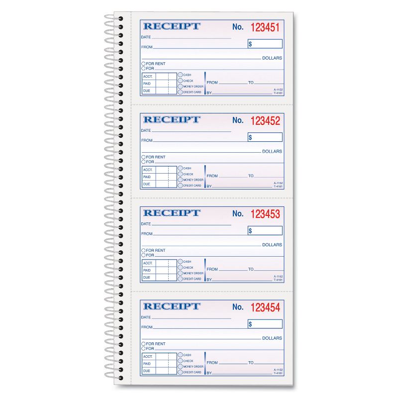 TOPS Money/Rent Receipt Spiral Book 2-3/4 x 4 3/4 2-Part Carbonless 200 Sets/Book 4161