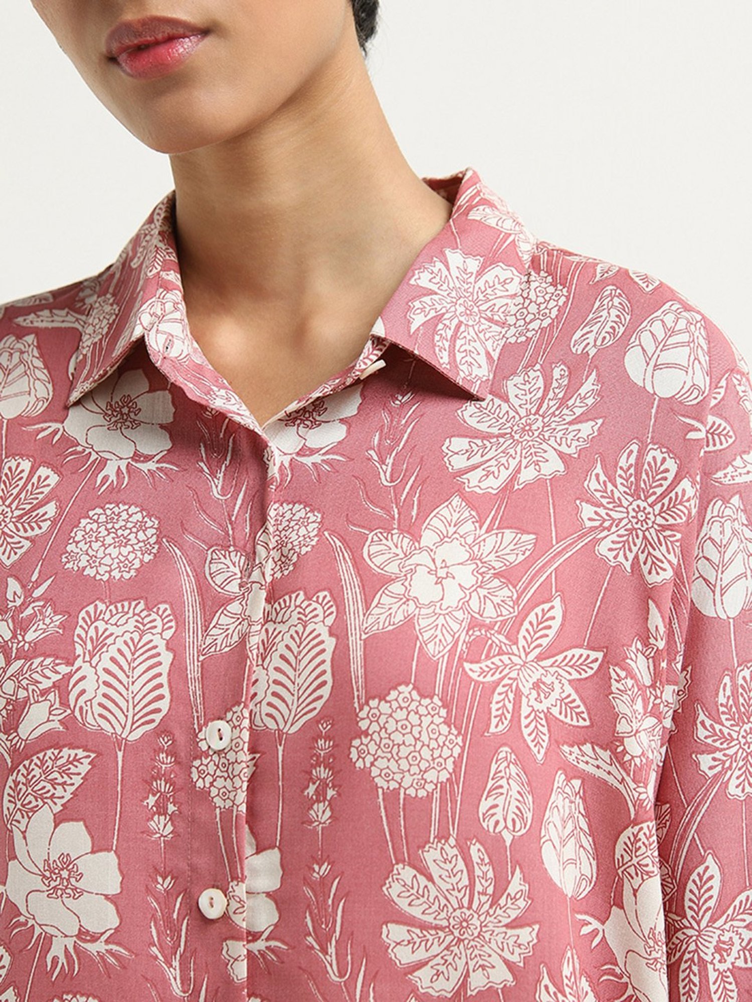 Utsa by Westside Light Red Floral Design Straight Tunic