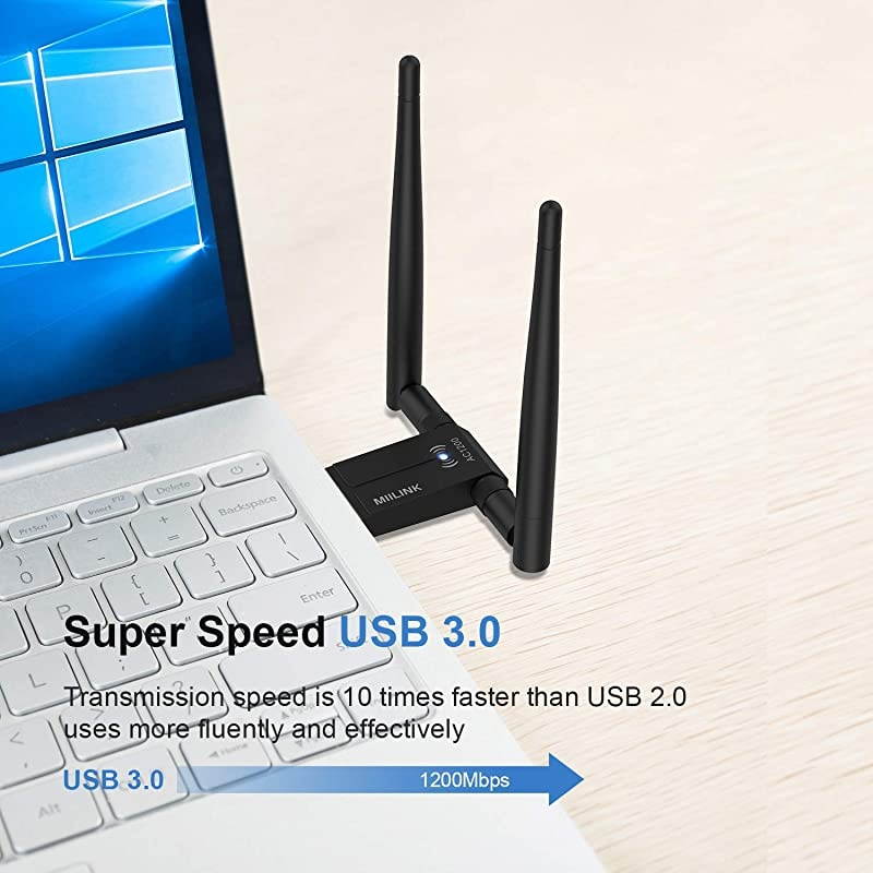 Wireless USB WiFi Adapter for PC/Desktop,1200Mbps Dual Band 2.4GHz/5GHz High Gain 5dBi Antennas USB 3.0 Wireless Network Adapter Supports Windows Linux/10/8/7/XP/Vista,Mac OS 10.11-10.14