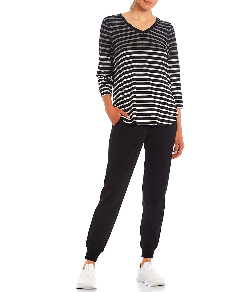 Calvin Klein Performance Fade Out Stripe 3/4 Sleeve Round Hem Tee