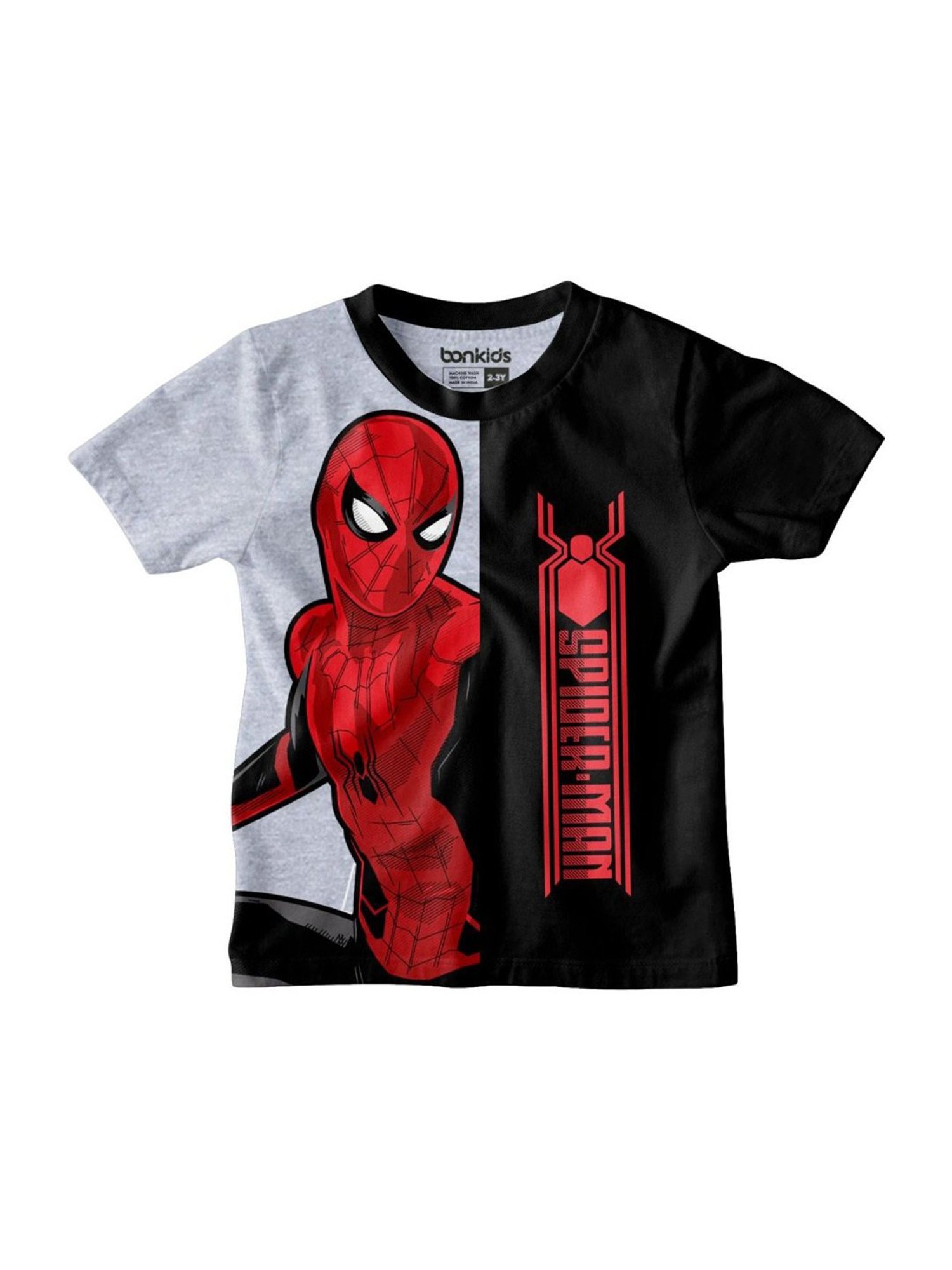 Bonkids Kids Black & Red Cotton Printed Spiderman T-Shirt