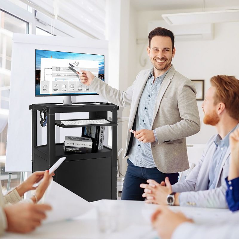 Costway Mobile Steel AV Presentation Cart Adjustable Height w/ Locked Cabinet & Keyboard