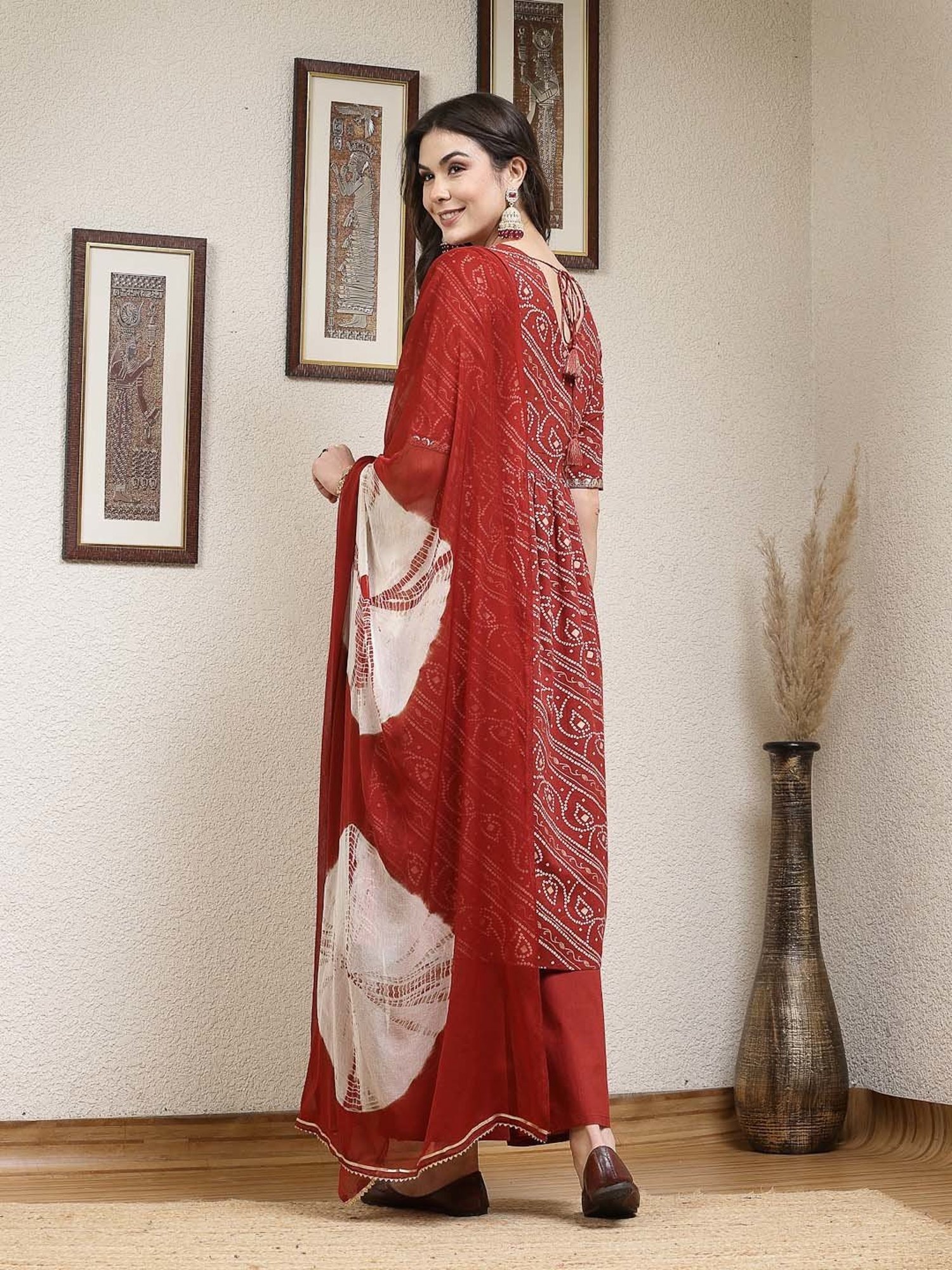 Stylum Rust Printed Kurta Palazzo Set With Dupatta