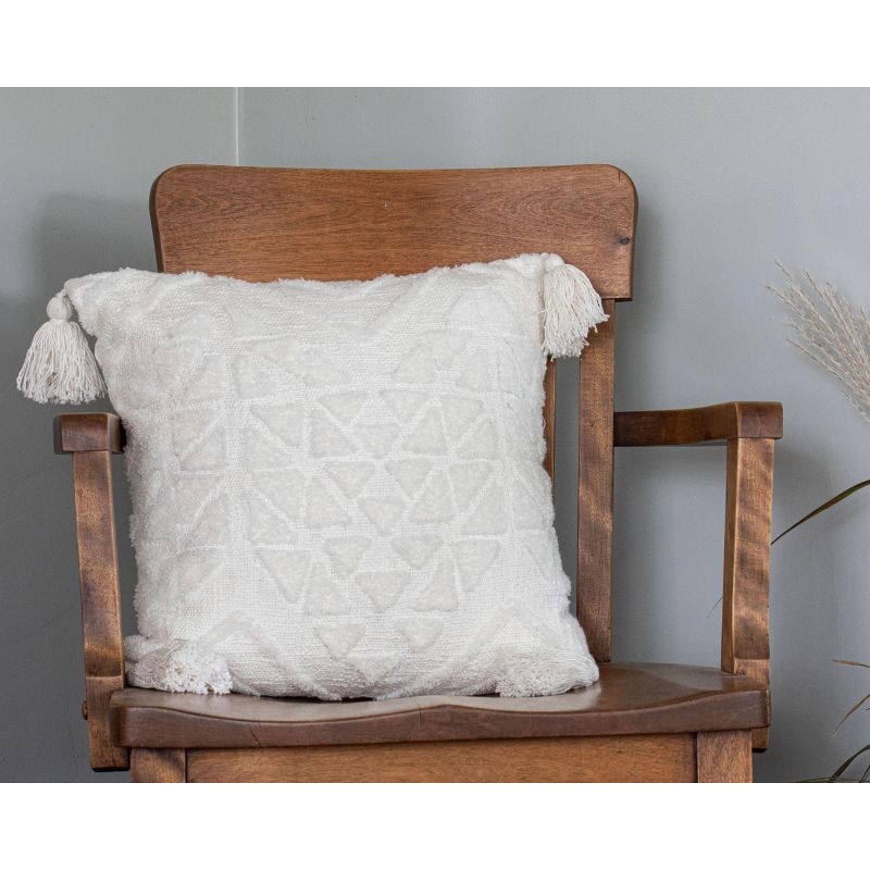 Geometric Pattern Hand Woven 18x18" Decorative Cotton Throw Pillow with Hand Tied Tassels - Foreside Home & Garden