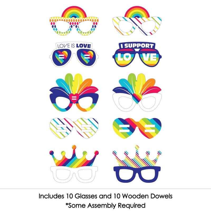 Big Dot of Happiness Love is Love - Gay Pride Glasses - Paper Card Stock LGBTQ Rainbow Party Photo Booth Props Kit - 10 Count