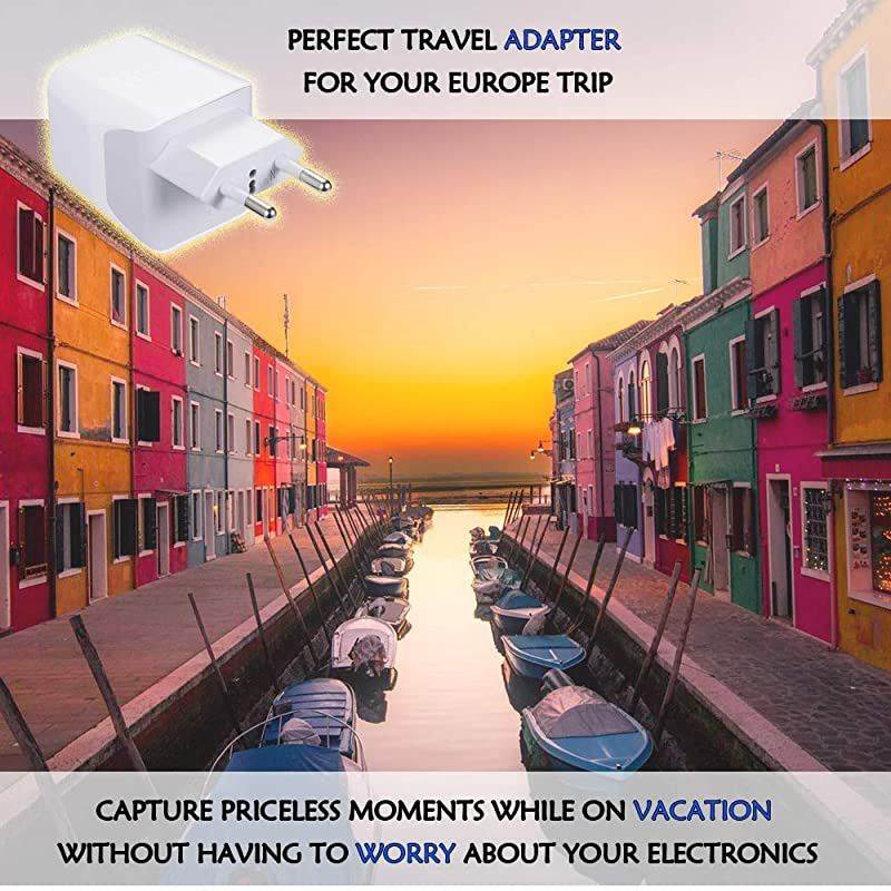 Europe Travel Adapter  Ultra Compact Dual USB Power Plug for European Type C 3 Inputs iPhone Laptop Galaxy Cell Phones Camera Chargers iWatch More CTU9C