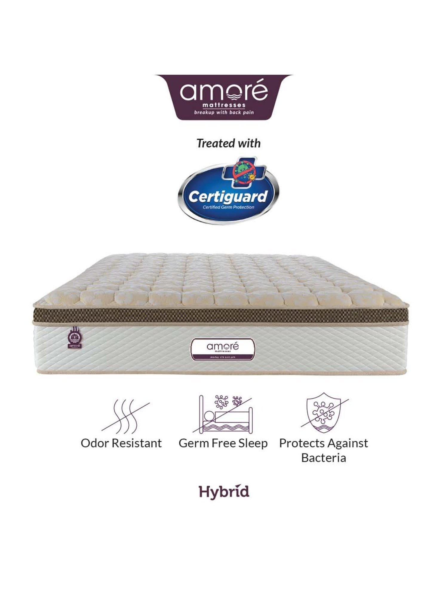 Amore Hybrid White & Brown Memory Foam Single Mattress (72 in. L X 30 in. W)