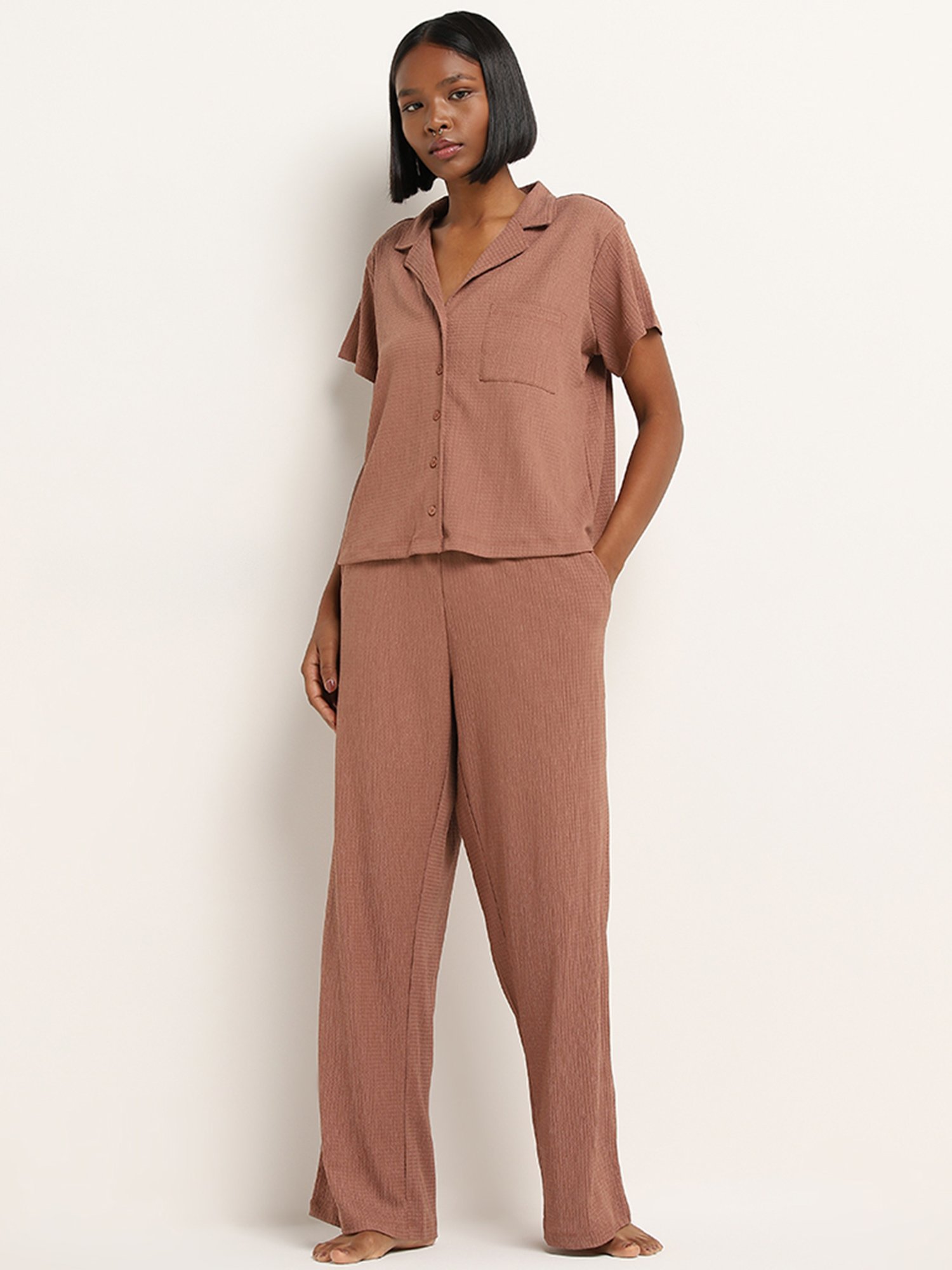 Superstar by Westside Dusty Rose Crinkle-Textured High-Rise Pants