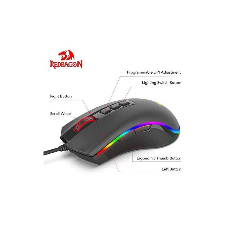 M711 Cobra Gaming Mouse with 168 Million RGB Color Backlit 10000 DPI Adjustable Comfortable Grip 7 Programmable Buttons White