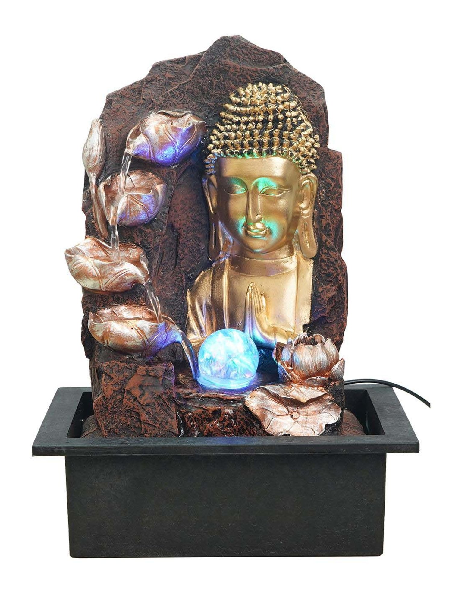 CHRONIKLE Brown & Golden Polyresin Buddha 4 Artistic Steps Waterfall Fountain