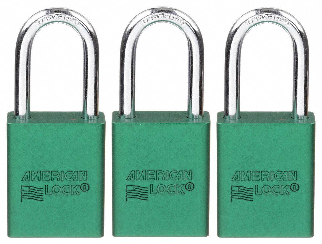 AMERICAN LOCK A1106KAS3GRN Lockout Padlock,KA,Green,1-7/8"H,PK3