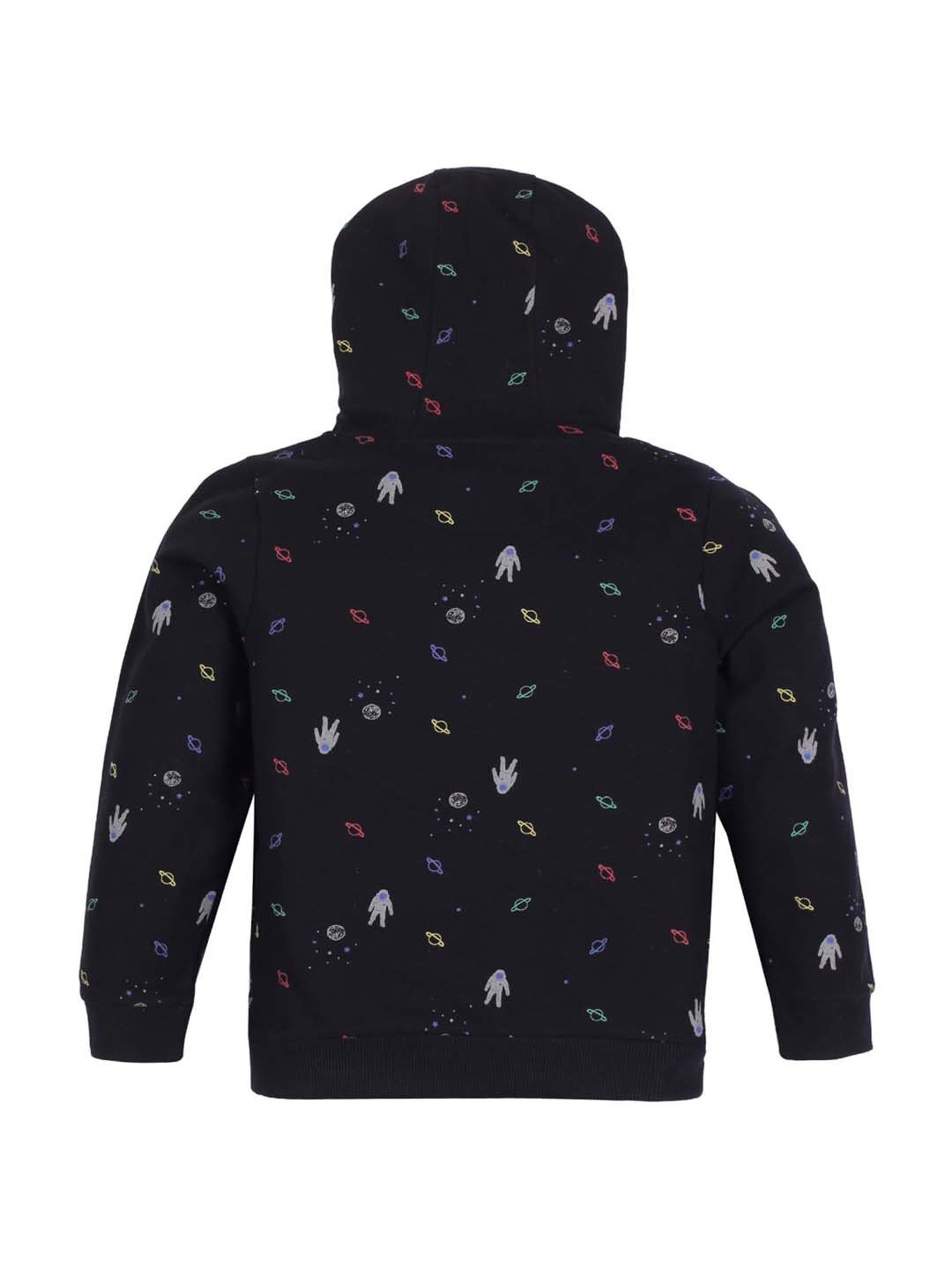Plum Tree Kids Black & White Cotton Printed Full Sleeves Hoodie