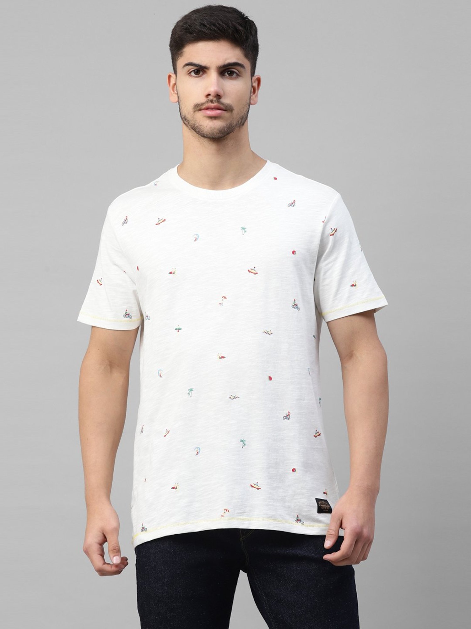 Royal Enfield White Regular Fit Beach AOP T-Shirt