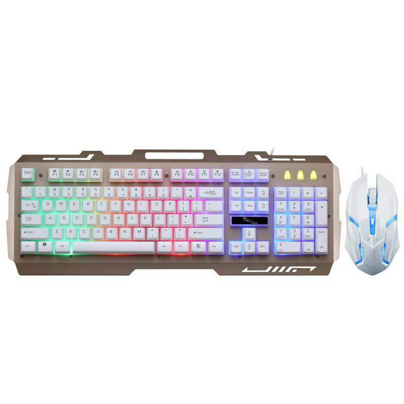 USB RGB Gaming Keyboard and Mouse Combo, Wired Key Rainbow Backlit Keyboard and Mouse Set, with Phone Holder for Windows Computer PC Gamers