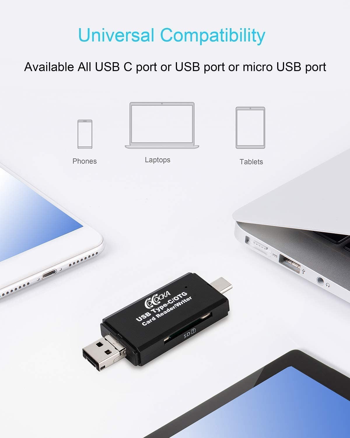 PNGFIN USB 3.0 SD Card Reader, USB Type C Memory Card Reader, OTG Adapter for SDXC, SDHC, SD, MMC, TF, RS- MMC, Micro SDXC, Micro SD, Micro SDHC Card and UHS-I Cards