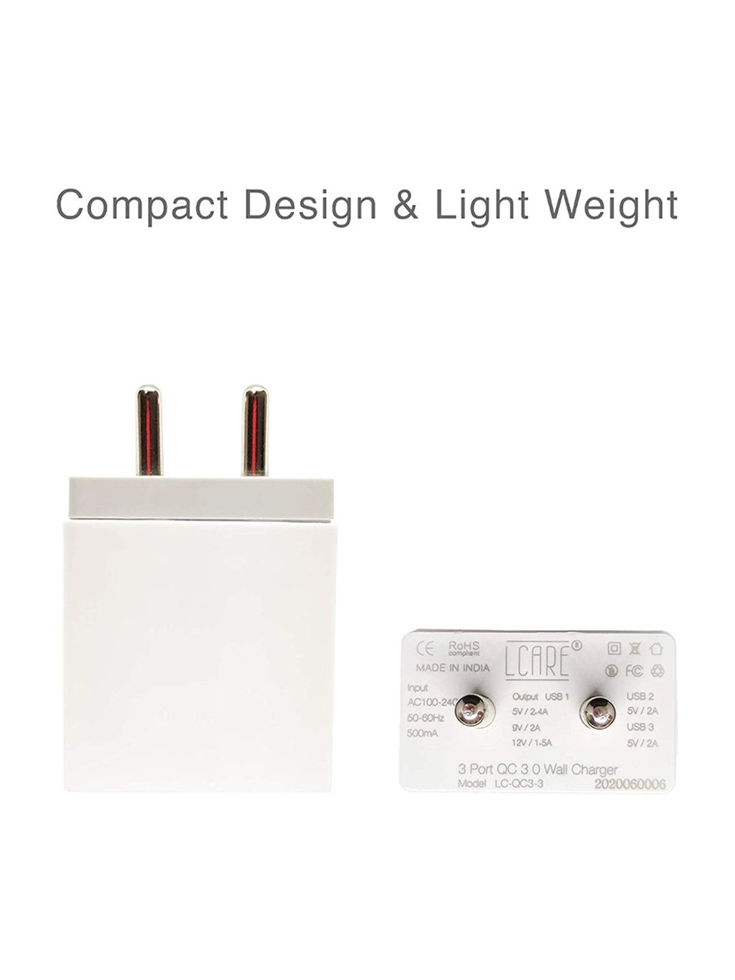 LCARE QC 3.0 USB 03 Port Charger Without Cable