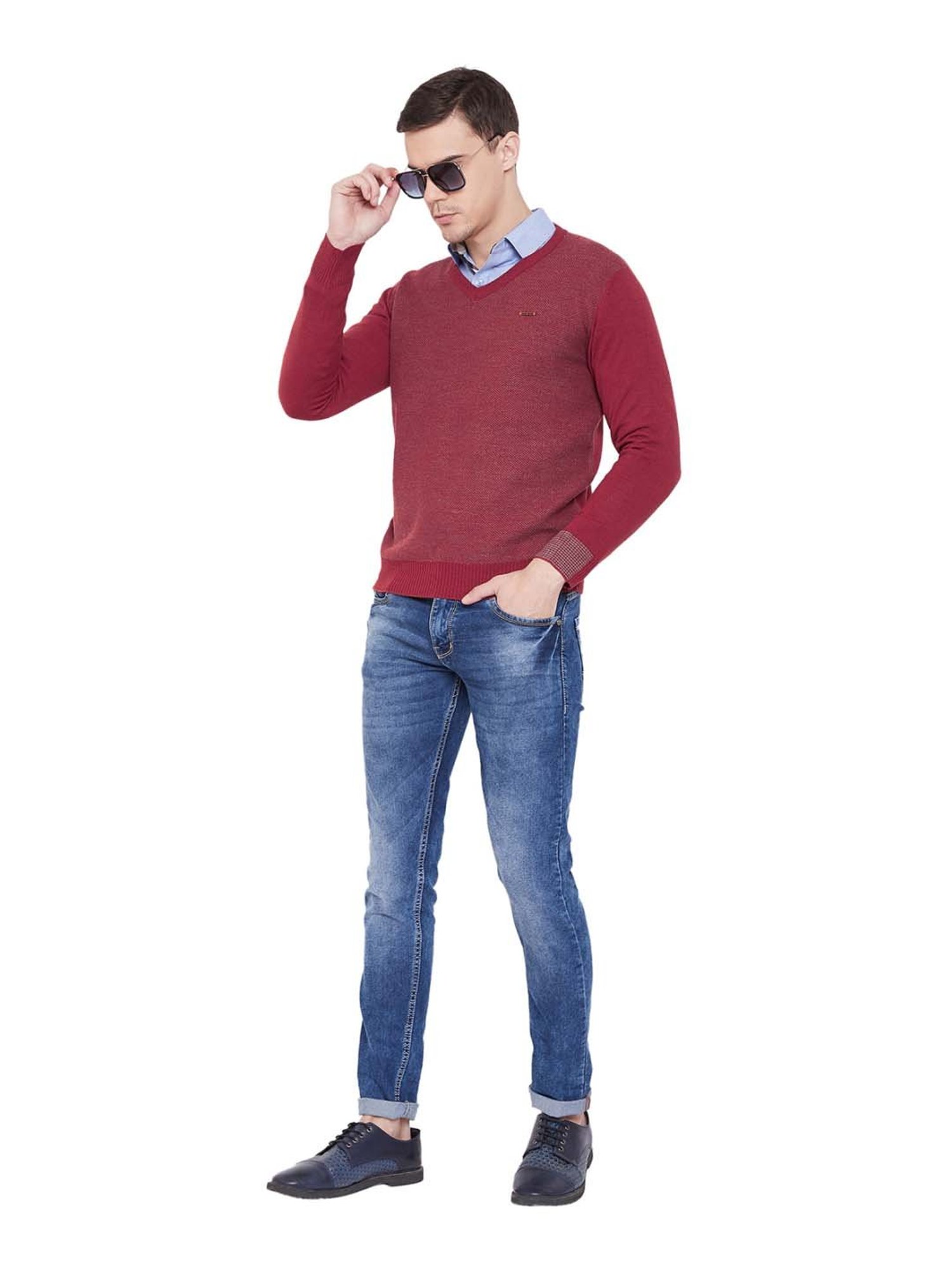 Duke Red Regular Fit Self Pattern Sweater