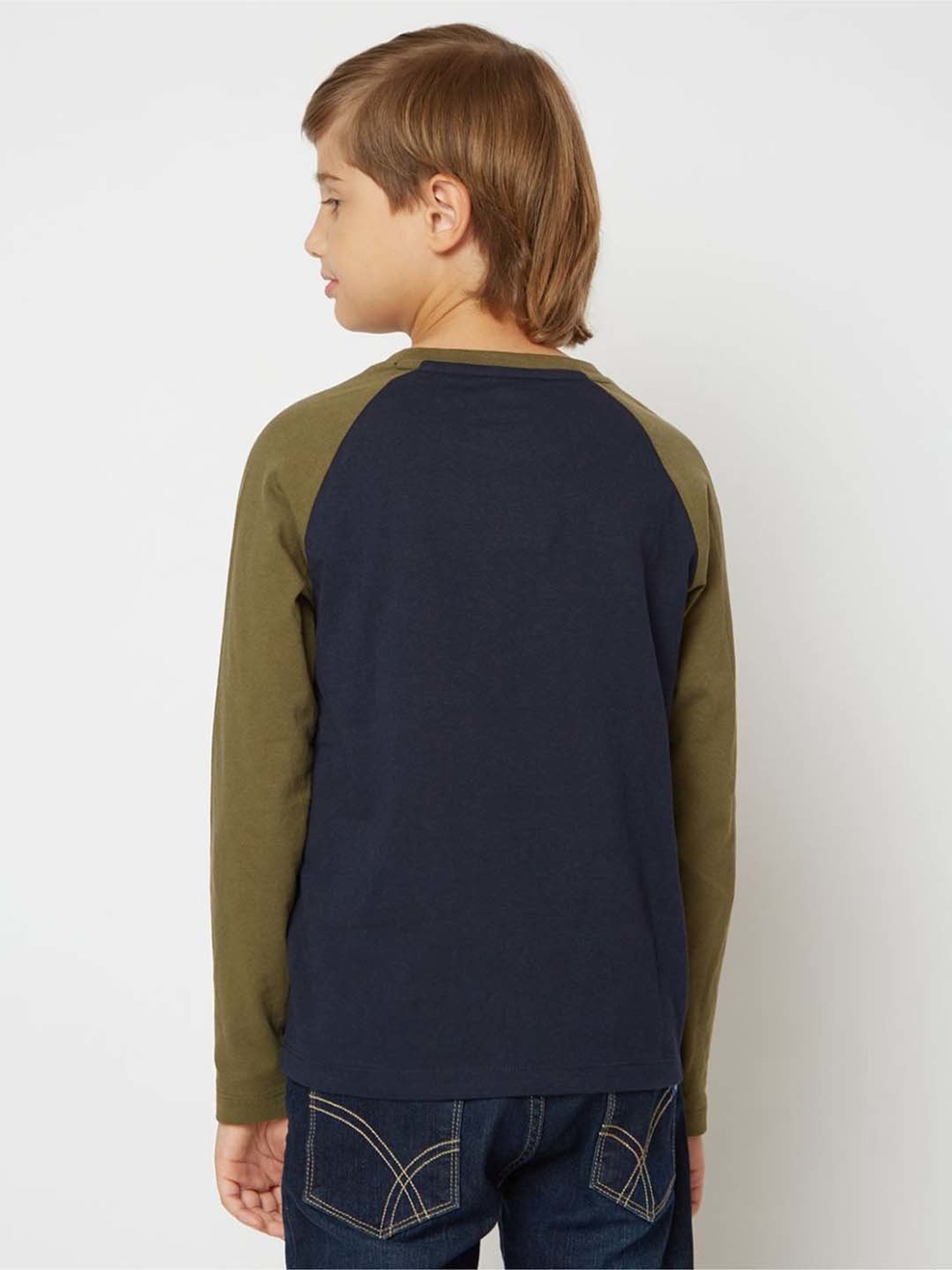 Gas Kids Navy & Green Cotton Printed Full Sleeves T-Shirt