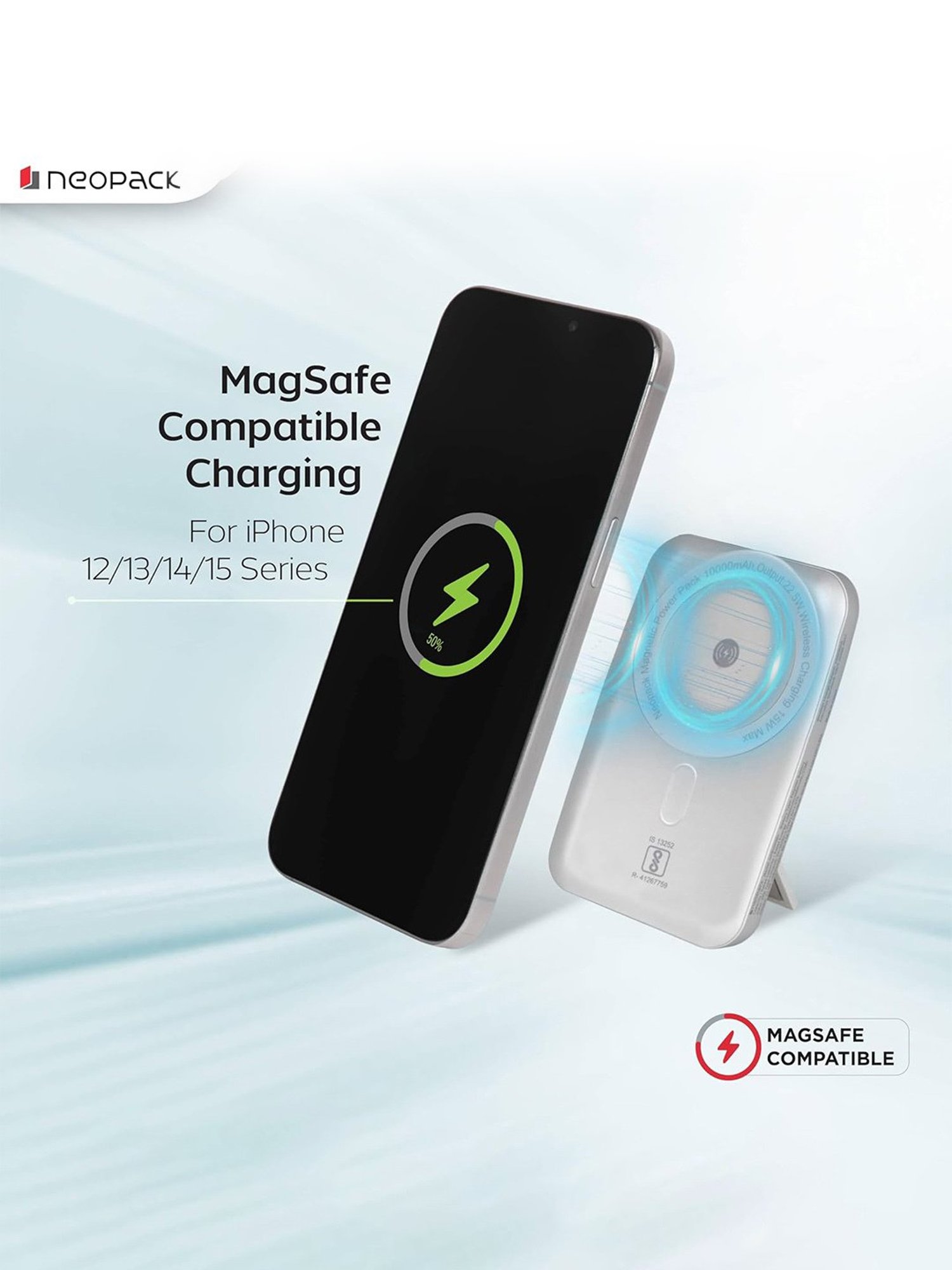 Neopack Magnetic Power Pack 10000 MAh MagSafe Compatible Wireless Charging Power Bank (White)