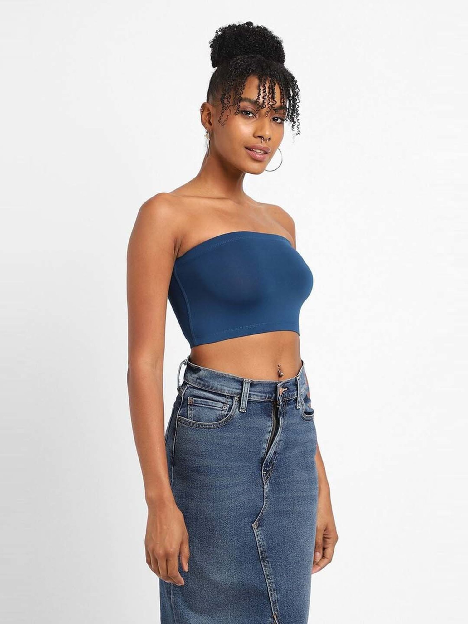 Forever 21 Blue Regular Fit Tube Top