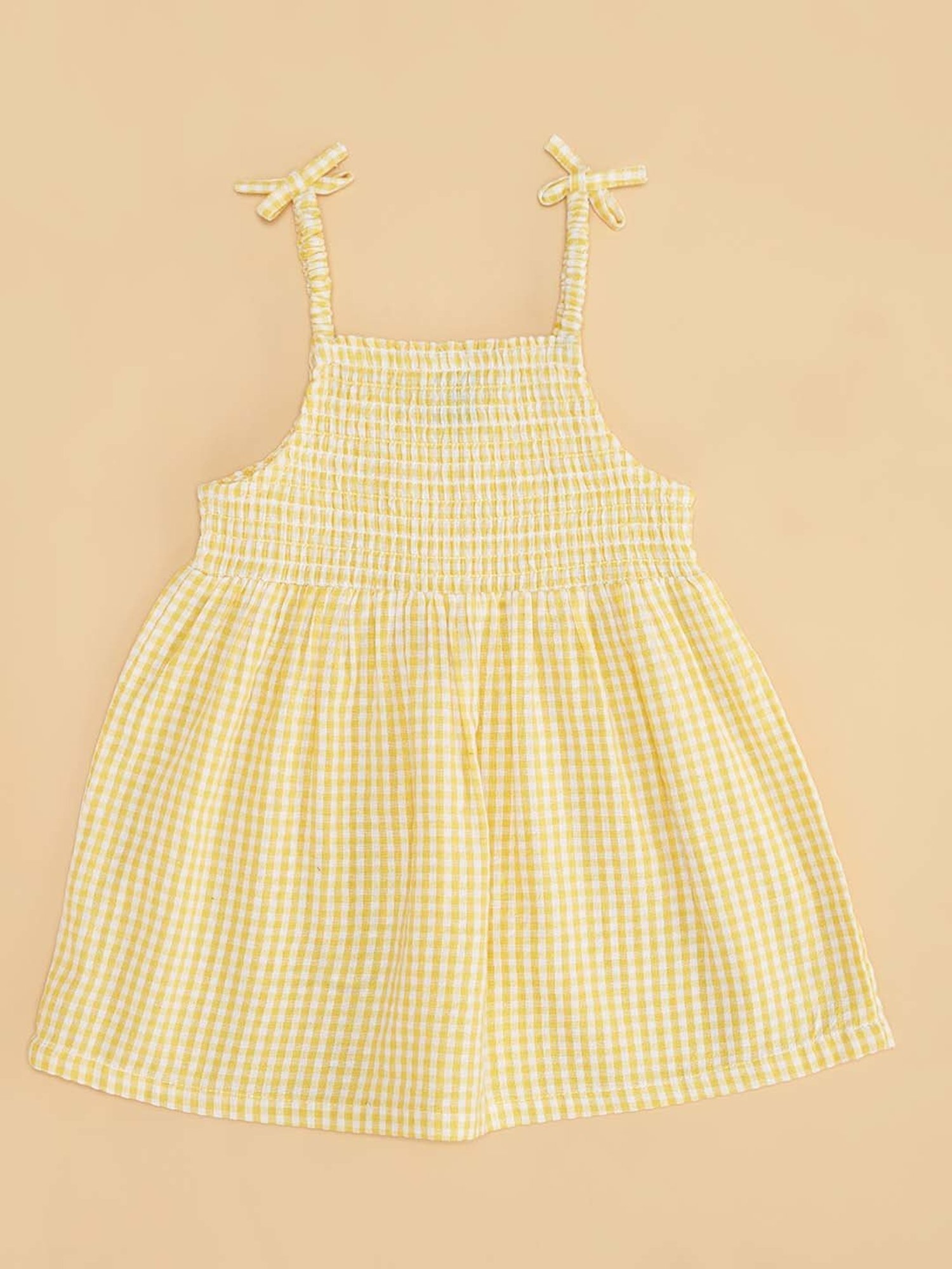 YU by Pantaloons Kids Yellow Cotton Chequered Dress