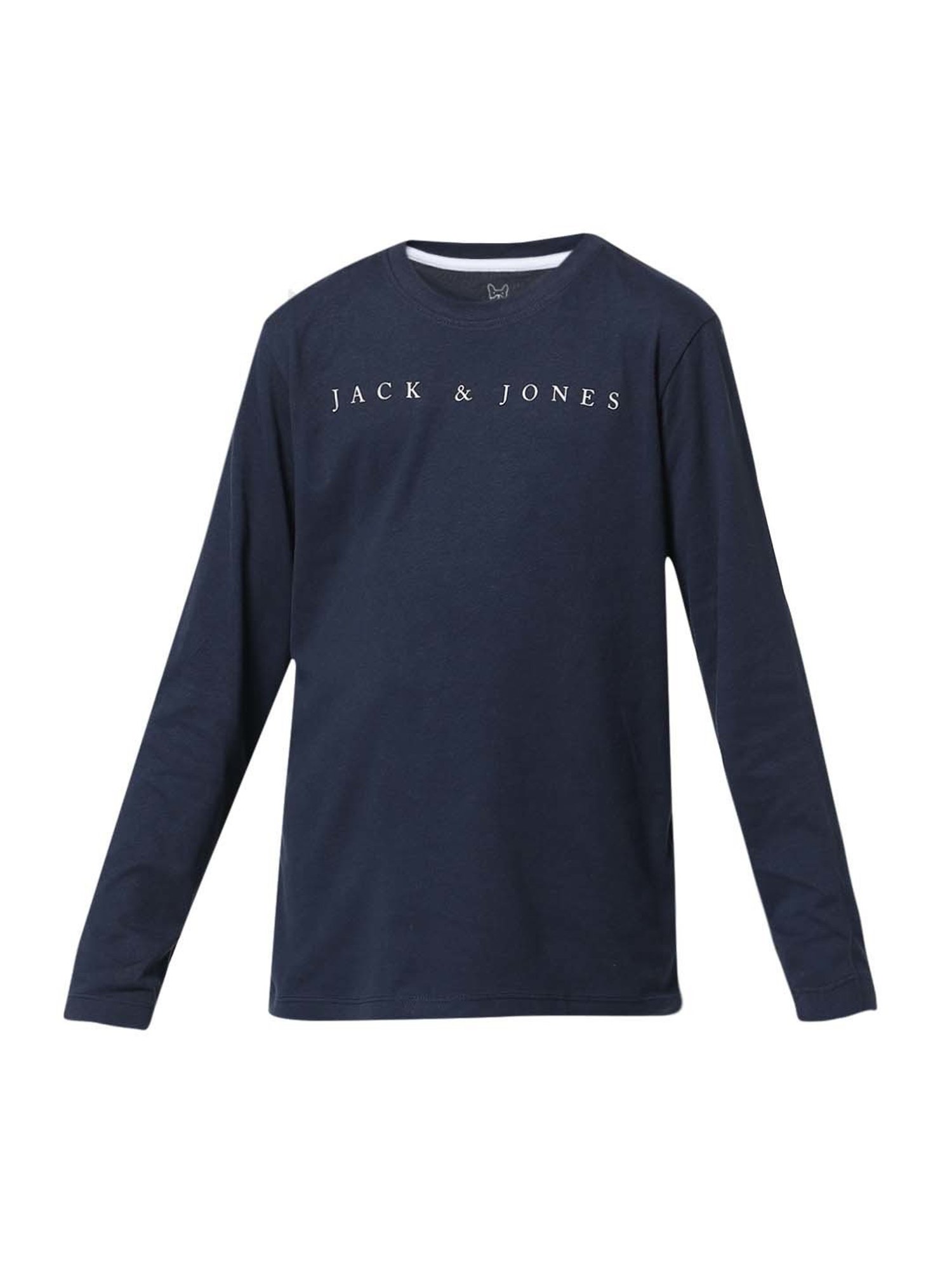 Jack & Jones Junior Navy Cotton Printed Full Sleeves T-Shirt
