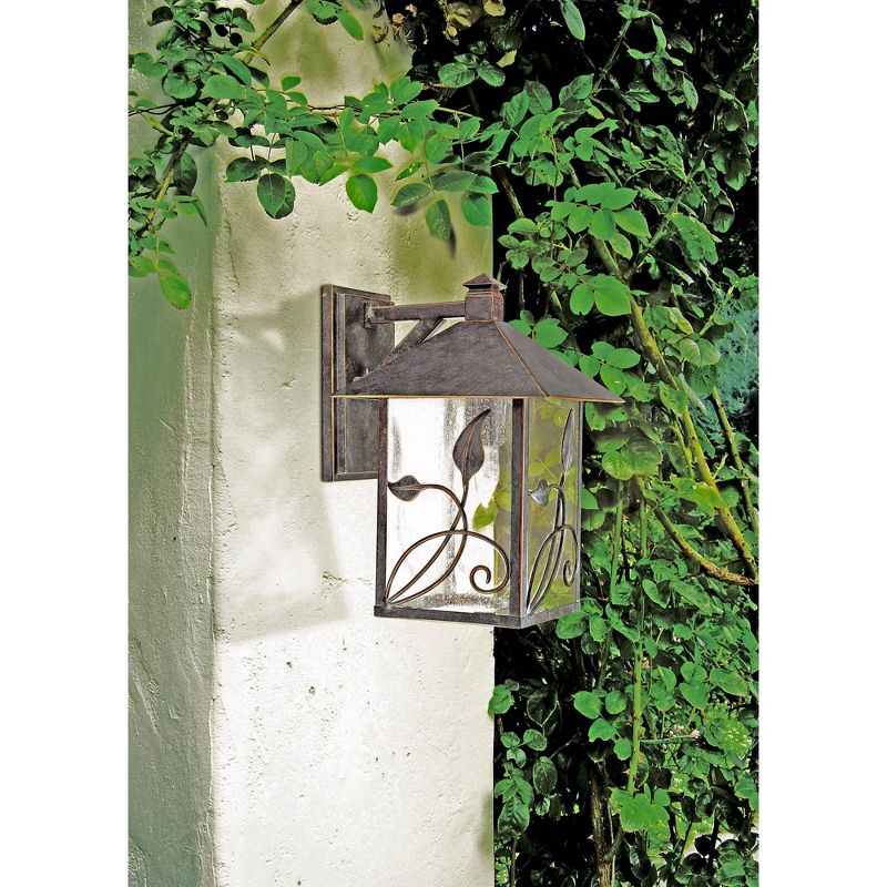 Franklin Iron Works Country Cottage Wall Light Fixture French Bronze Leaf and Vine Motif 12 1/2" Clear Seedy Glass for House Porch