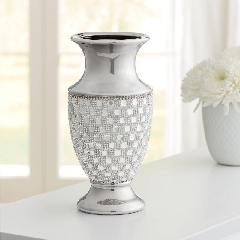 Dahlia Studios Alino 11 1/2" High Silver and Crystal Urn Vase
