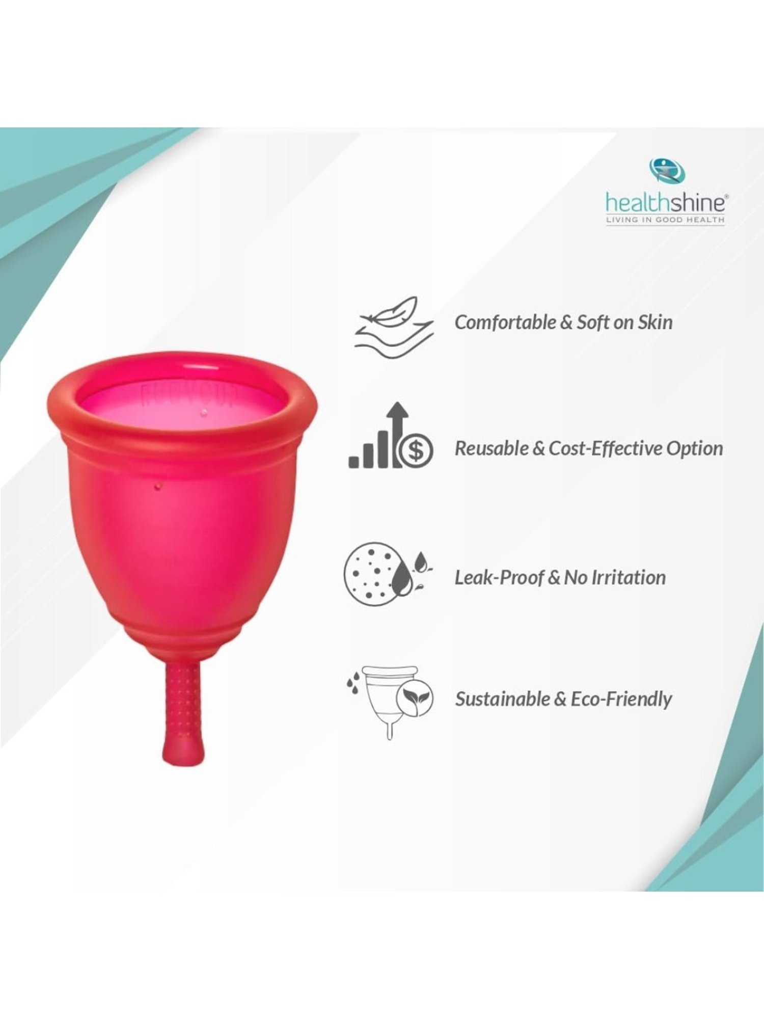 Healthshine Reusable Menstrual Cup for Women, Medium Size with Pouch (Pink)