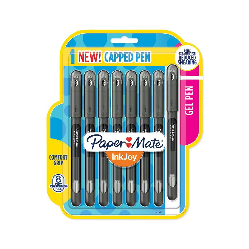 Paper Mate InkJoy Gel Pens Medium Point 0.7mm Black Capped 8 Count (2022996) 2832744