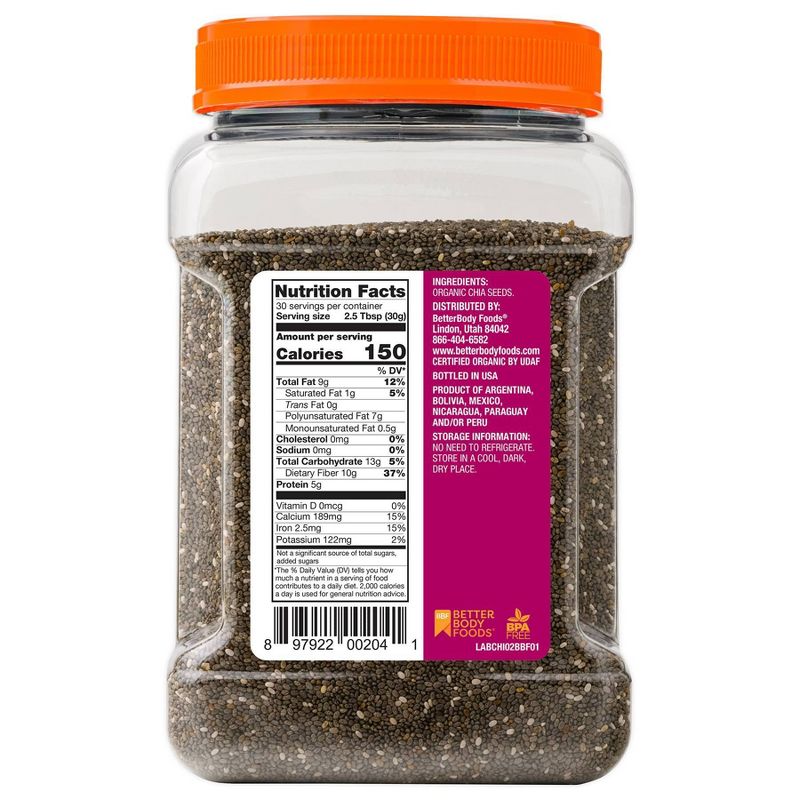 BetterBody Foods Organic Black Chia Seeds - 2lb
