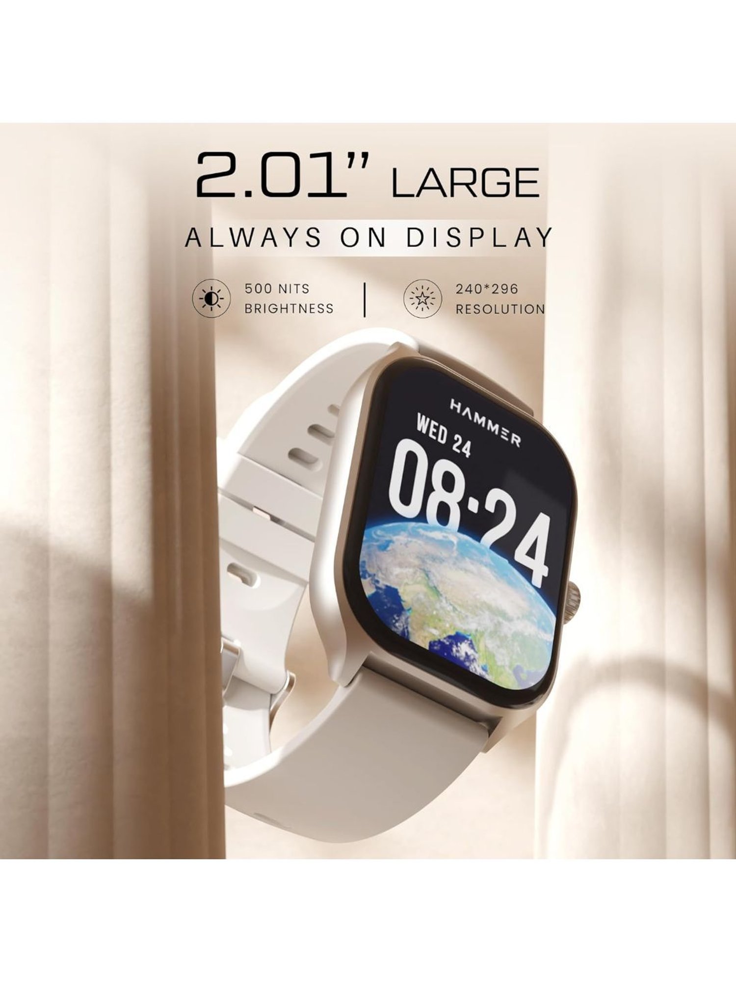 Hammer Polar 2.01 inch IPS Always on Display, Advanced Bluetooth Calling Smartwatch (Jet Black)