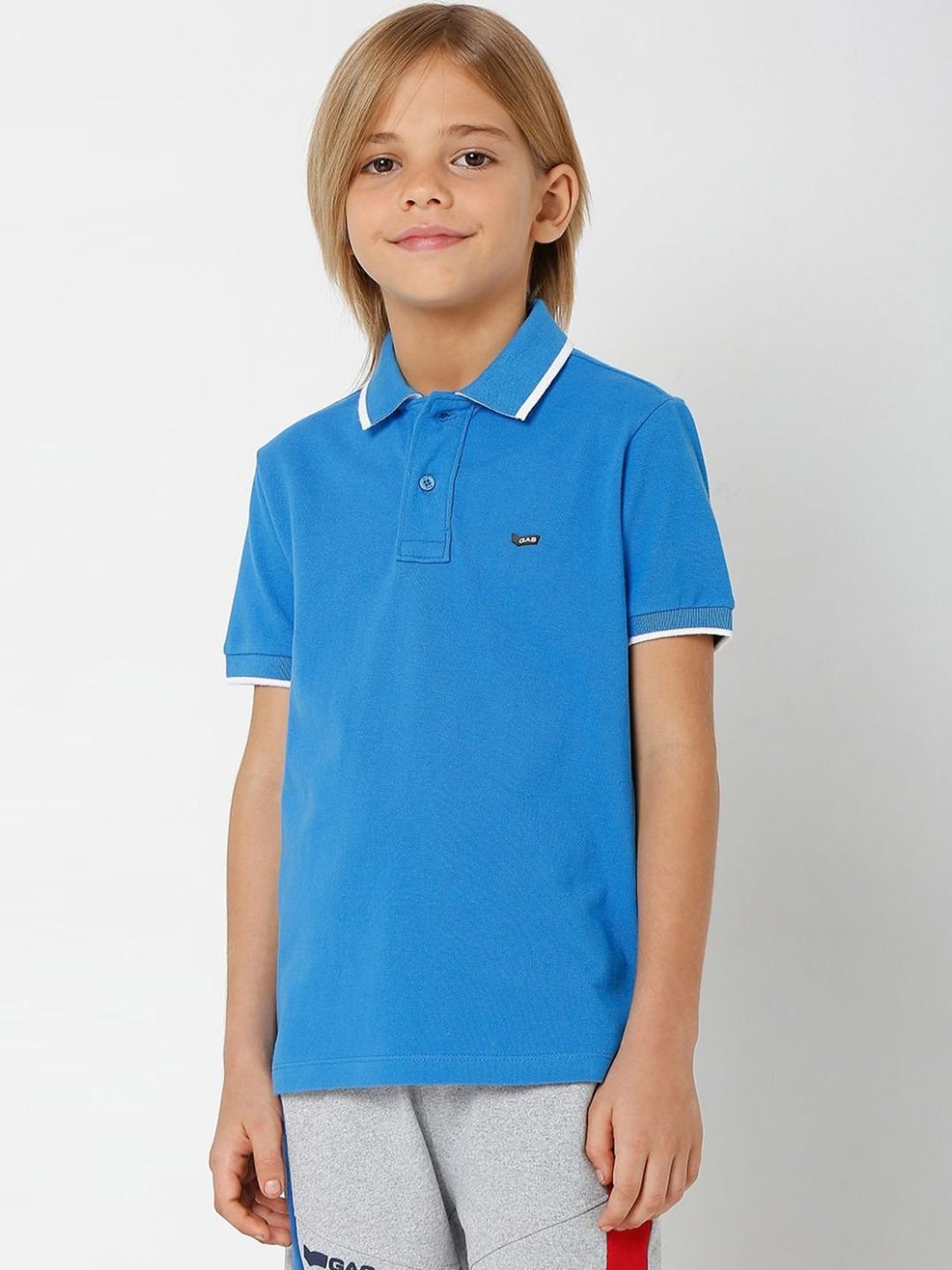 Gas Boys Blue Cotton Slim Fit Polo T-Shirt