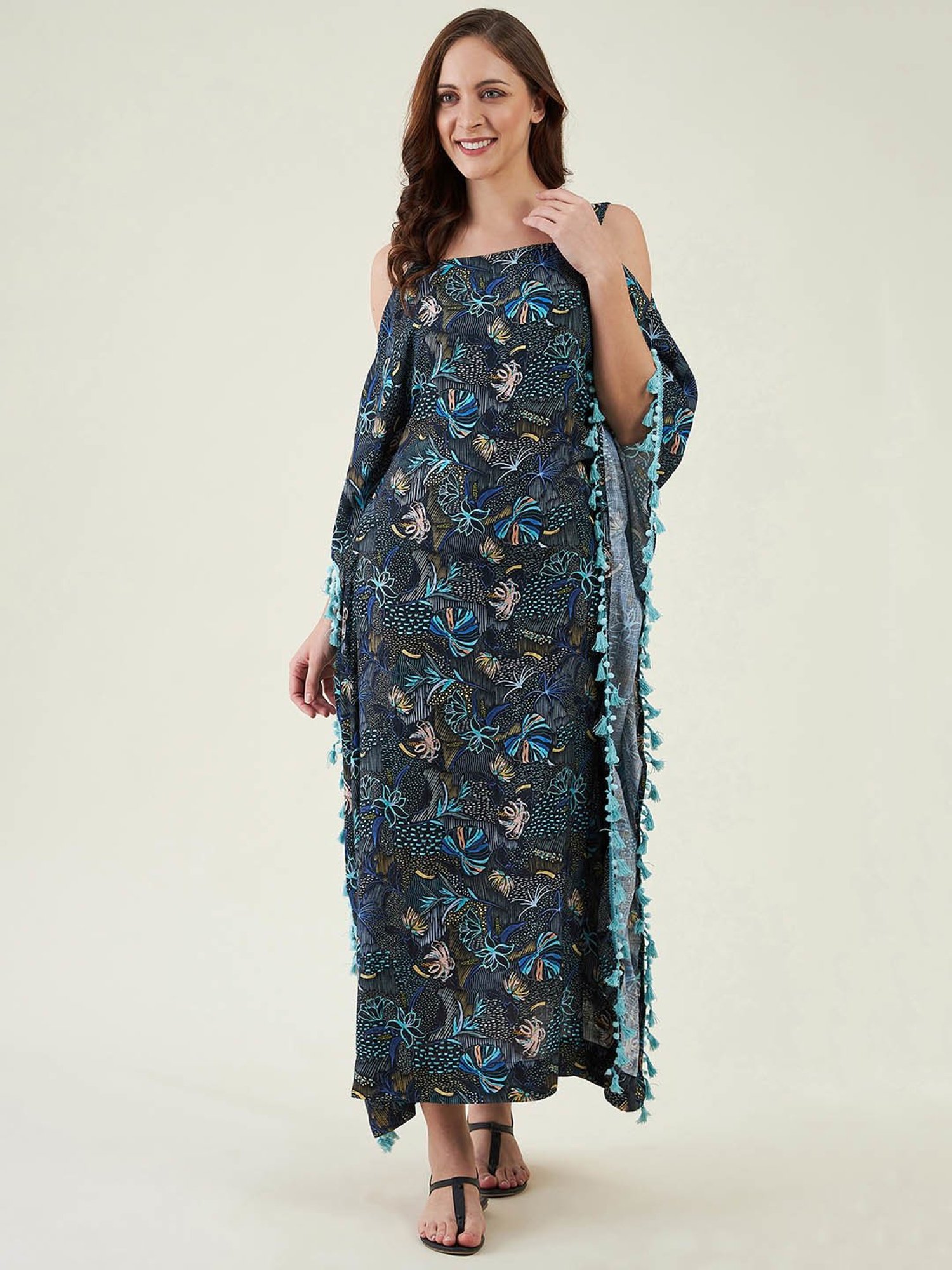 The Kaftan Company Navy Printed Kaftan Cover Up