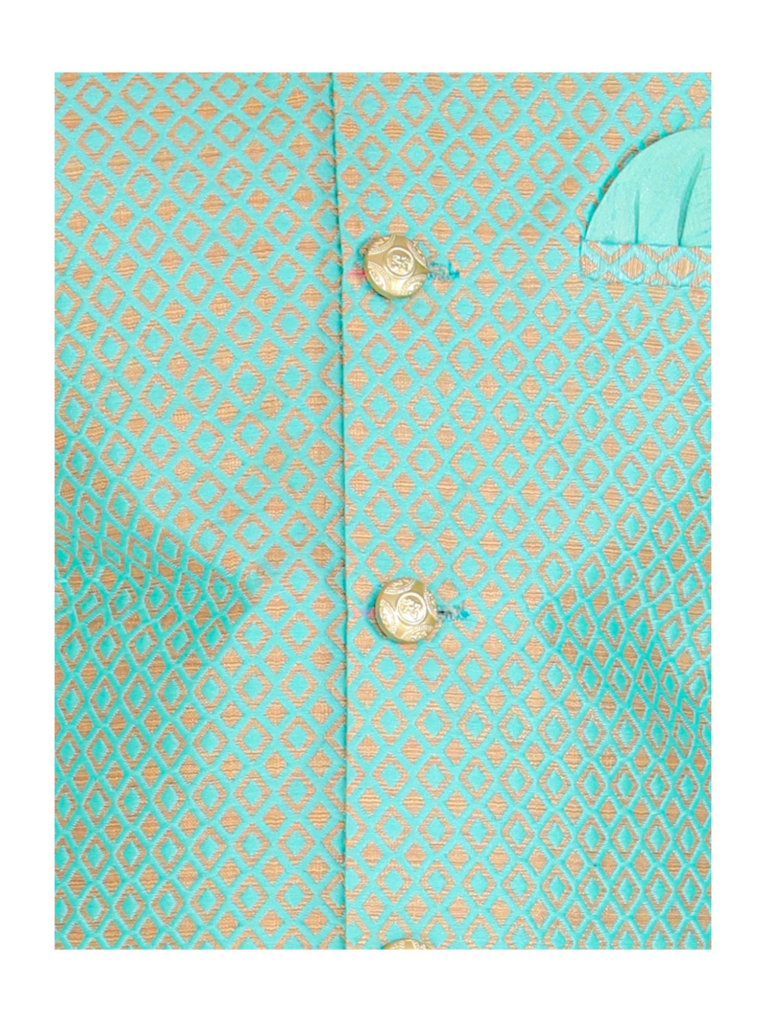 Pro-Ethic Style Developer Kids Mint Green Printed Full Sleeves Kurta, Waistcoat with Pyjamas