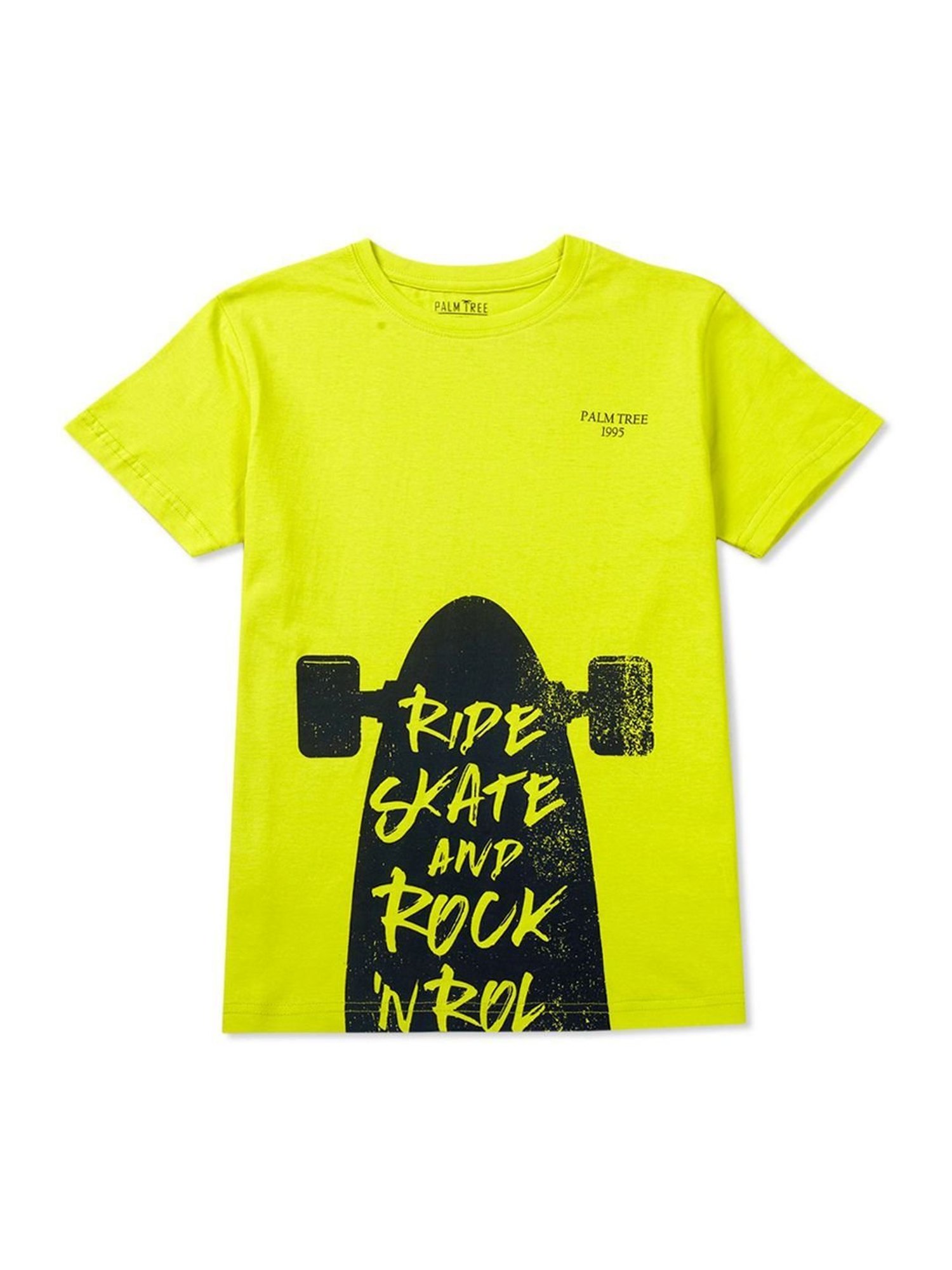 Palm Tree Boys Green & Navy Cotton Printed T-Shirt