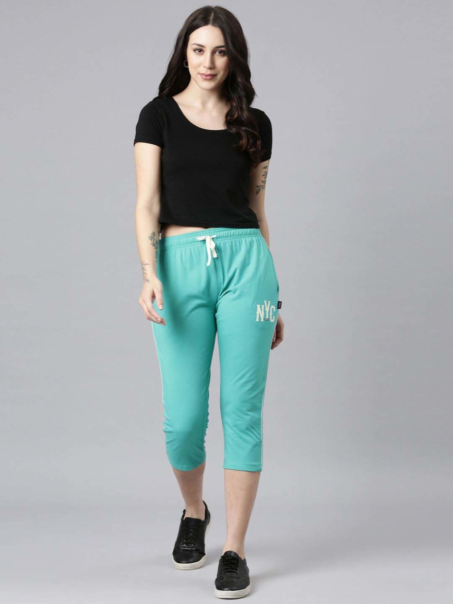 Dixcy Slimz Aqua Blue Cotton Graphic Print Capris